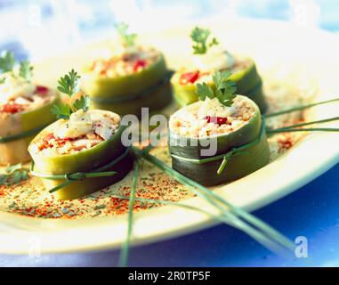 Taboule rolled in leeks Stock Photo