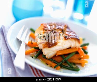 Grilled cod with vegetables Stock Photo