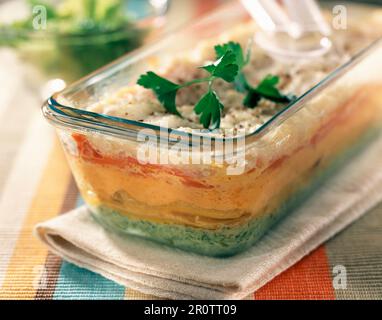 Five coloured vegetable flan terrine Stock Photo