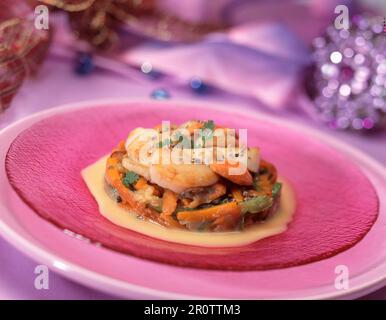 scallops in tian of new vegetables Stock Photo