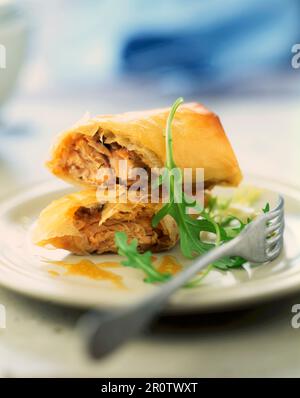 Salmon and ginger crunchy rolls Stock Photo