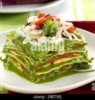 Green pasta vegetable lasagnes Stock Photo