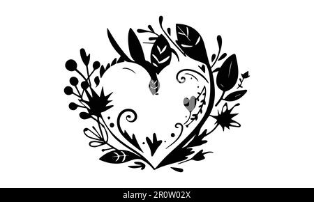 A silhouette black flower and a leaf wedding background vector illustration. Stock Vector