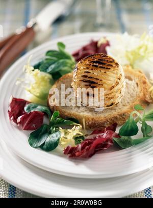 mesclun and roast chavignol on bread Stock Photo