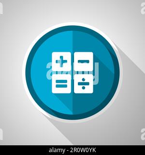 Calculator symbol, flat design vector blue icon with long shadow Stock Vector