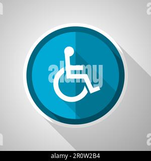 Wheelchair symbol, flat design vector blue icon with long shadow Stock Vector
