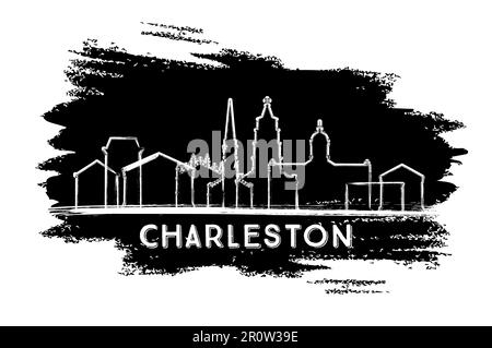 Charleston South Carolina City Skyline Silhouette. Hand Drawn Sketch. Business Travel and Tourism Concept with Historic Architecture. Stock Vector