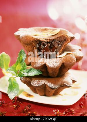 Individual runny chocolate cakes Stock Photo
