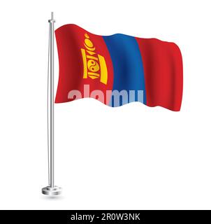 Mongolian Flag. Isolated Realistic Wave Flag of Mongolia Country on Flagpole. Vector Illustration. Stock Vector