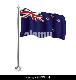 New Zealand Flag. Isolated Realistic Wave Flag of New Zealand Country on Flagpole. Vector Illustration. Stock Vector