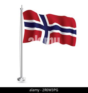 Norwegian Flag. Isolated Realistic Wave Flag of Norway Country on Flagpole. Vector Illustration. Stock Vector