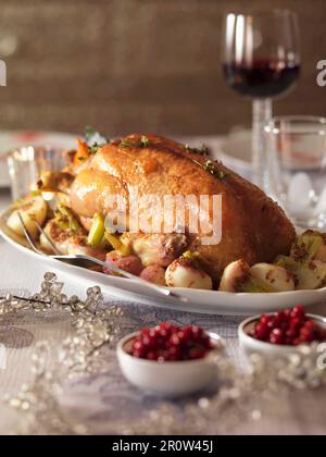 Roast duck with lingonberries Stock Photo