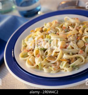 Tagliatelles with seafood Stock Photo