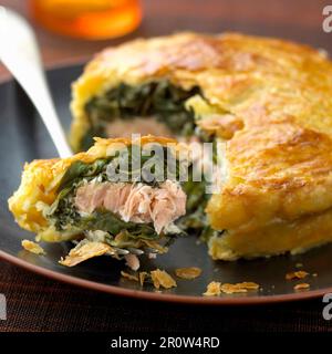 Salmon and spinach pie Stock Photo