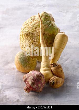 Assorted old-fashioned vegetables Stock Photo