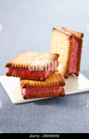 Rich tea biscuit and ice cream sandwiches Stock Photo