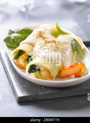 Haddock and spinach Cannellonis Stock Photo