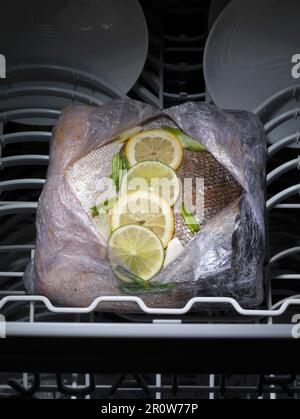 Salmon wrapped in clingfilm Stock Photo