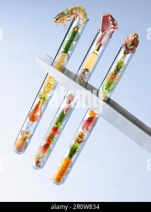 Food products in test tubes Stock Photo