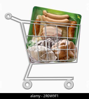 Mini supermarket trolley full of vacuum-packet food Stock Photo