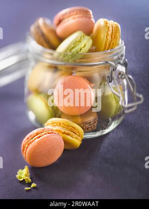 Macroons in a glass jar Stock Photo