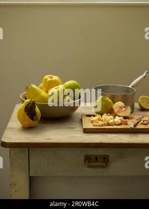Preparing the quince for jam Stock Photo