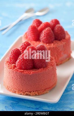 Individual raspberry mousse desserts Stock Photo