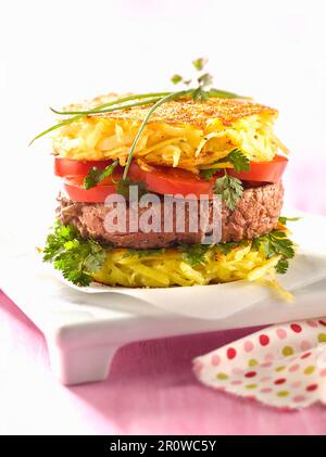 Grated potato cake hamburger Stock Photo