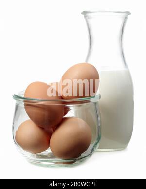 Eggs and a jug of milk Stock Photo