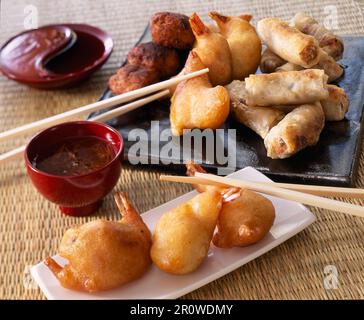 Assortment of Chinese fritters and nems Stock Photo