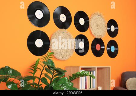 Living room decorated with vinyl records. Interior design Stock Photo ...