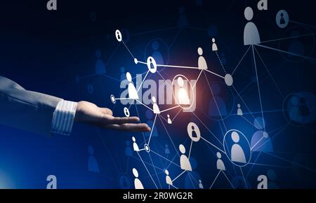 Presenting modern wireless technologies as means of communucation and networking on dark background Stock Photo