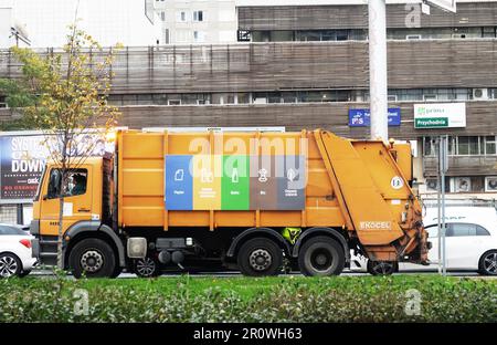 Warsaw, Poland - October 16, 2019: garbage truck with separate garbage collection Stock Photo