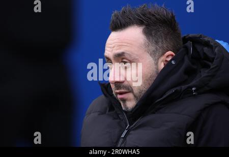 Brighton and Hove, England, 8th May 2023. Roberto De Zerbi, Manager of Brighton and Hove Albion  during the Premier League match at the AMEX Stadium, Brighton and Hove. Picture credit should read: Paul Terry / Sportimage Stock Photo