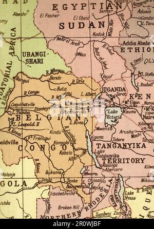Vintage sepia map of central Africa. Stock Photo