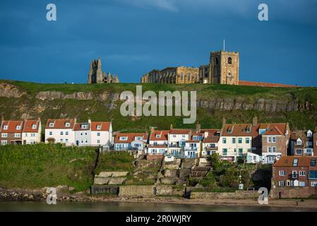 Whitby harbour, North Yorkshire. A beautiful; seaside town on the North Yorkshire coast and overlooking the North Sea. Full of British heritage. Stock Photo