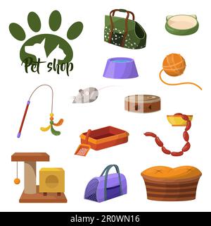 A set of accessories for animals. Pet shop. vector illustration on a white background. Stock Vector