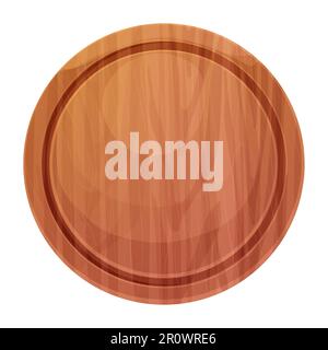 Wooden round pizza board, pate top view in cartoon style isolated on white background. Kitchen enpty cutting desk. . Vector illustration Stock Vector