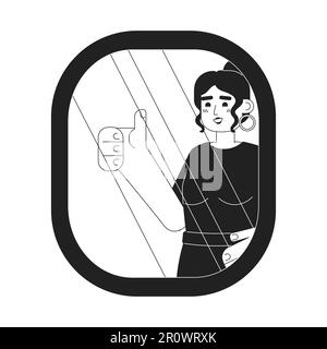 Confident caucasian woman showing thumb up in mirror reflection monochromatic flat vector character Stock Vector