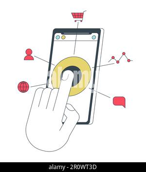Reaching target audience on social media flat line concept vector spot illustration Stock Vector
