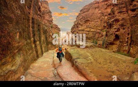 Petra Jordan is considered a wonder of the world being visited by many tourists annually from all over the world, it is fascinating both outside and i Stock Photo