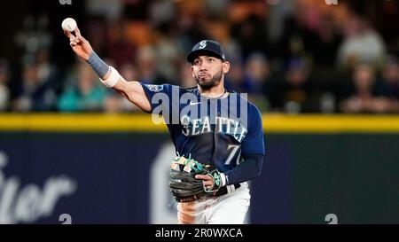 Seattle Mariners' Kolten Wong looks on during batting practice before a  baseball game against the Texas Rangers, Monday, May 8, 2023, in Seattle.  (AP Photo/Lindsey Wasson Stock Photo - Alamy