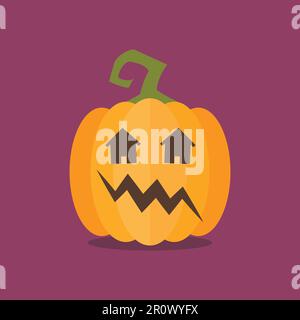 House price reduction concept on Halloween pumpkin face. Real estate business concept Stock Vector
