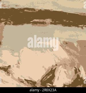 Vector Illustration Contemporary Abstract Landscape Art Painting - Beige Colors Sky Beach Sand Stock Vector
