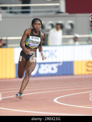 Anthonique Strachan running the 200m at the 2019 World Athletics Championships in Doha. Stock Photo