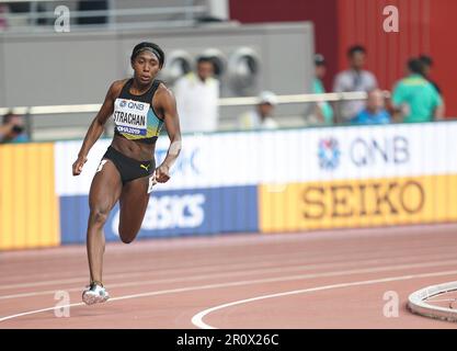 Anthonique Strachan running the 200m at the 2019 World Athletics Championships in Doha. Stock Photo