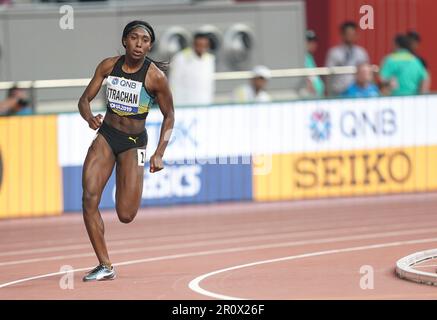 Anthonique Strachan running the 200m at the 2019 World Athletics Championships in Doha. Stock Photo