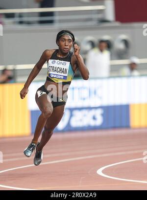 Anthonique Strachan running the 200m at the 2019 World Athletics Championships in Doha. Stock Photo