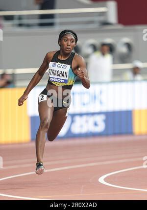 Anthonique Strachan running the 200m at the 2019 World Athletics Championships in Doha. Stock Photo