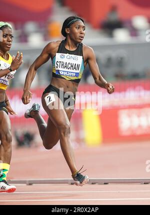 Anthonique Strachan running the 200m at the 2019 World Athletics Championships in Doha. Stock Photo